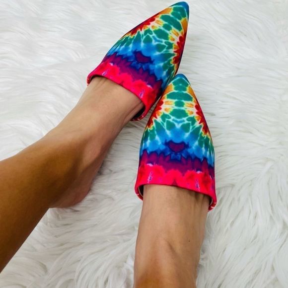 Shoes - Tie Dye Multicolored Print Mule Flats